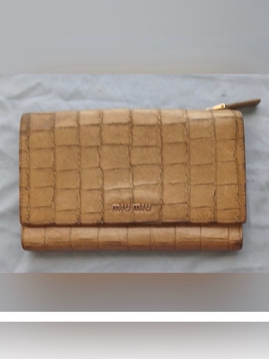 Miu Miu Handbags - Miu Miu Tan Croc-Embossed Wallet